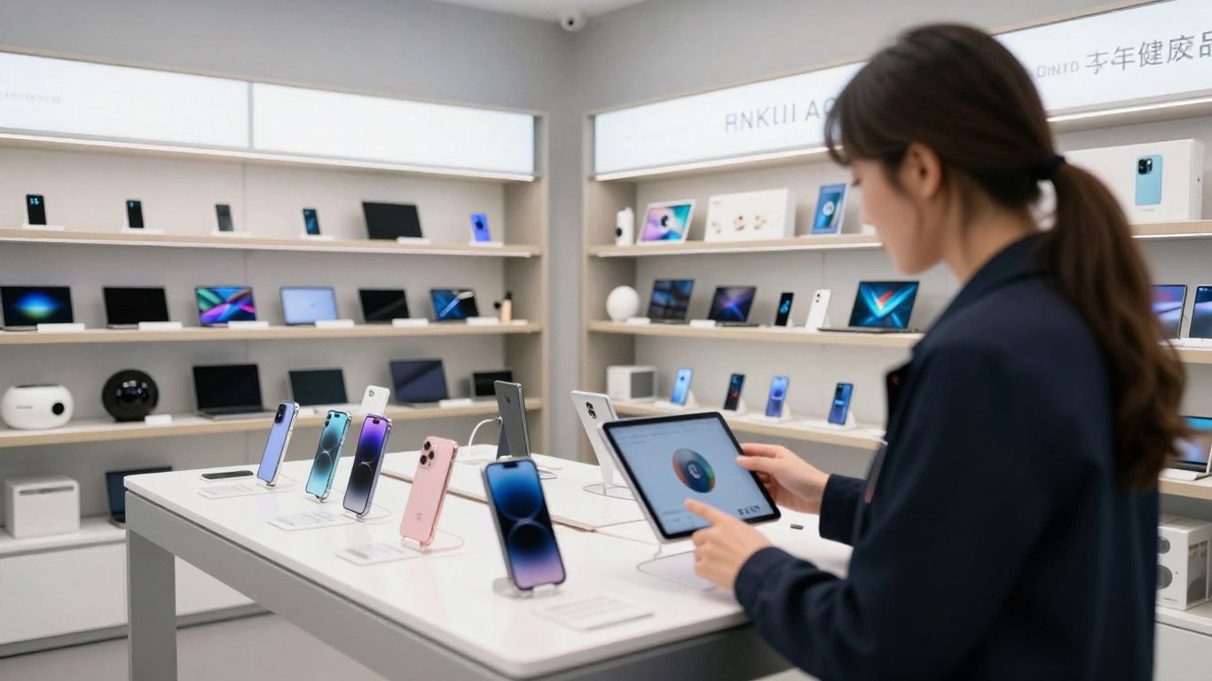 Modern tech store with latest gadgets on display