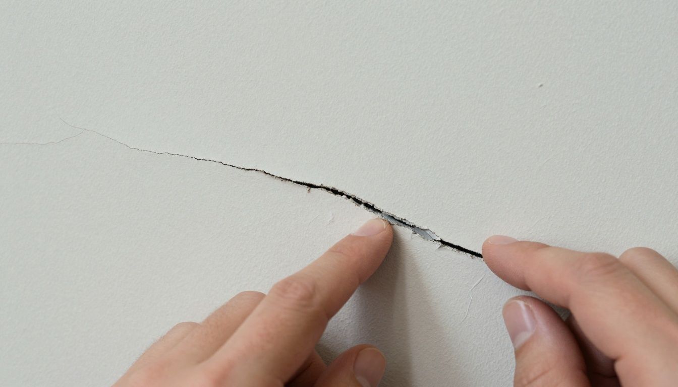 Hand tapping a render crack to check for hollow sounds.