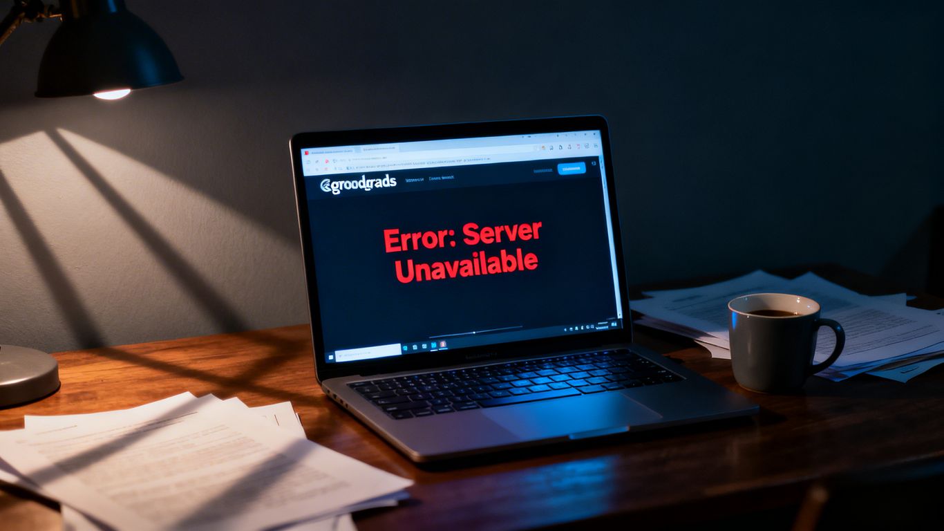 Goodreads website error message on laptop screen.