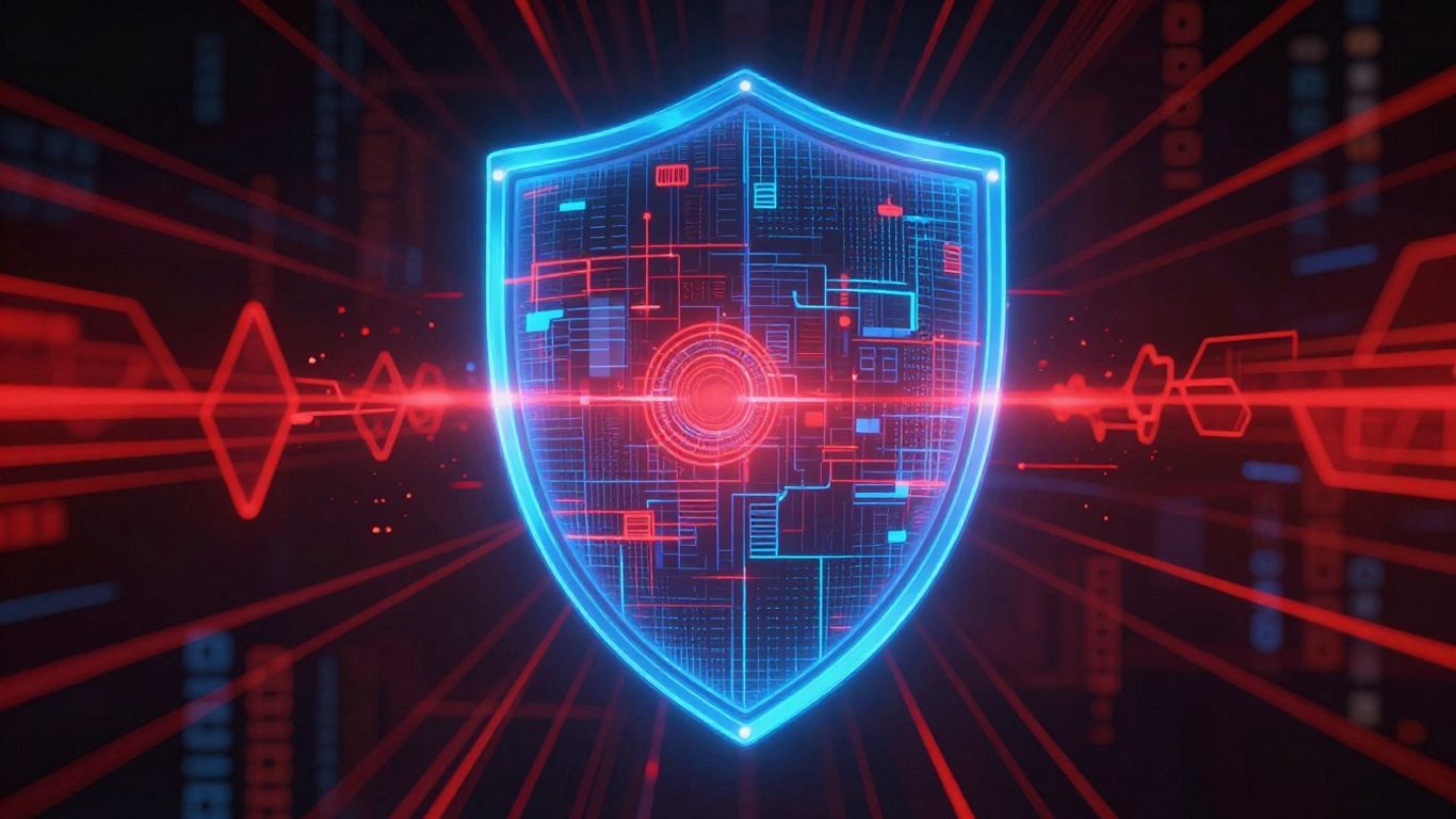 Digital shield protecting against cyber threats.