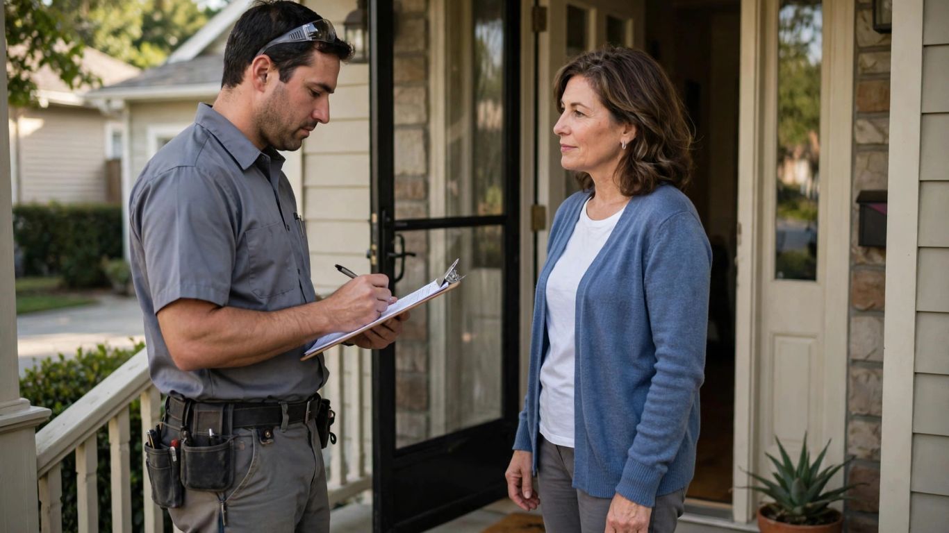 Pest technician reviewing a service record