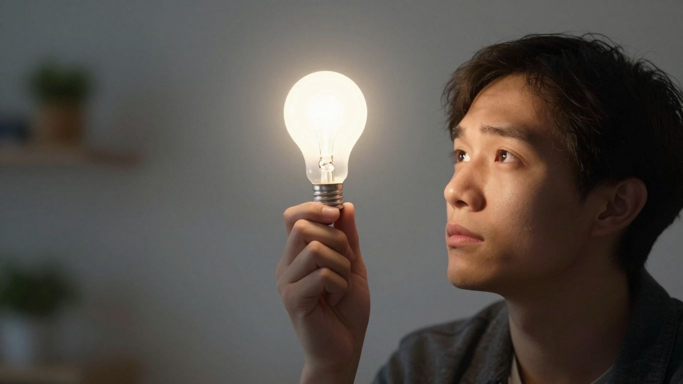 Person contemplating a bright idea in the UK.
