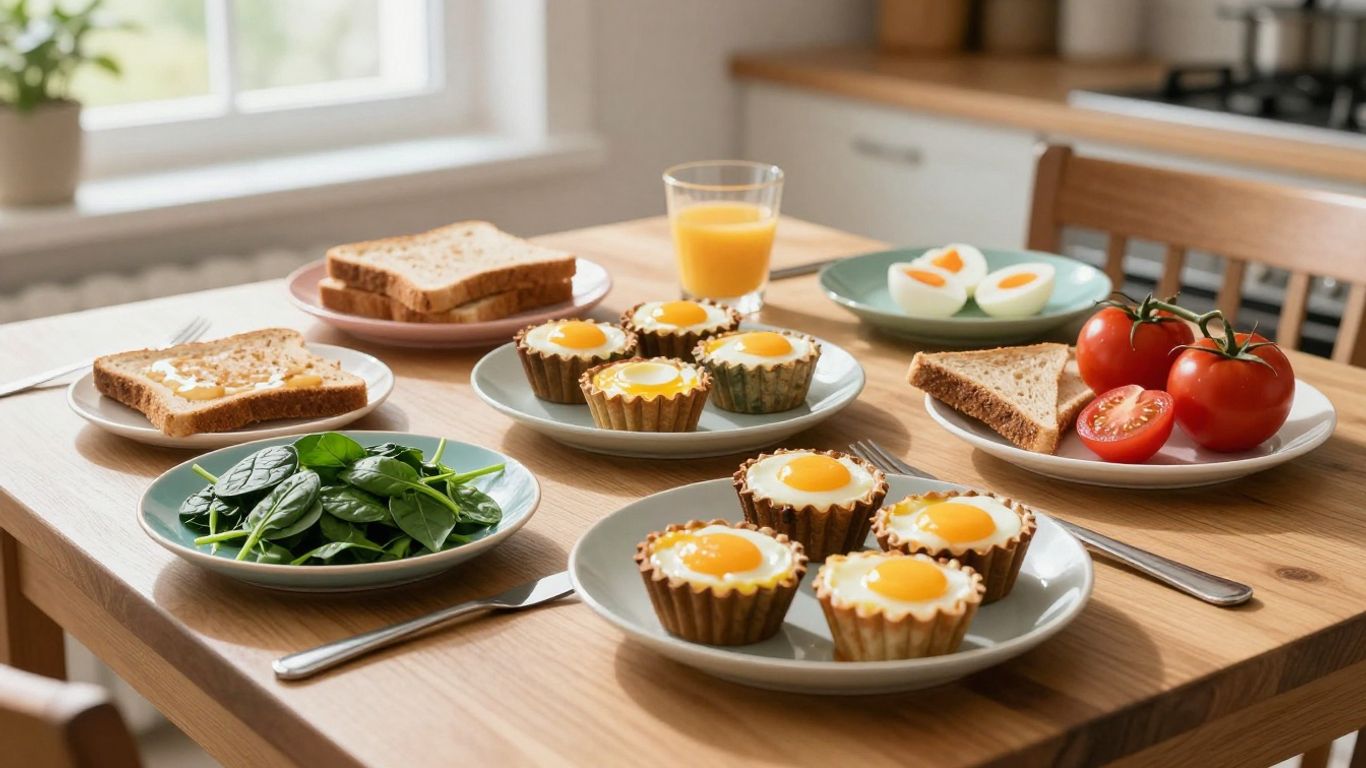 Colorful meal-prepped egg breakfast with fresh vegetables.
