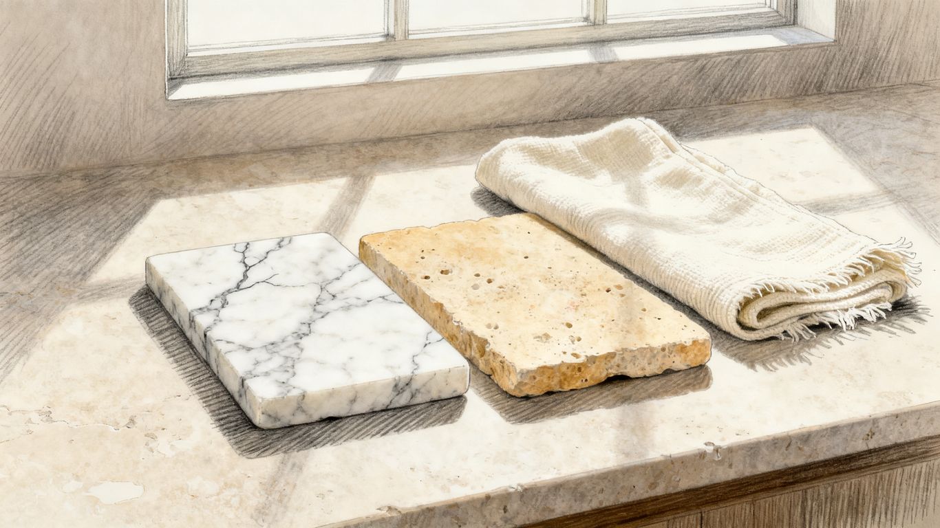 Marble and travertine bathroom tile samples