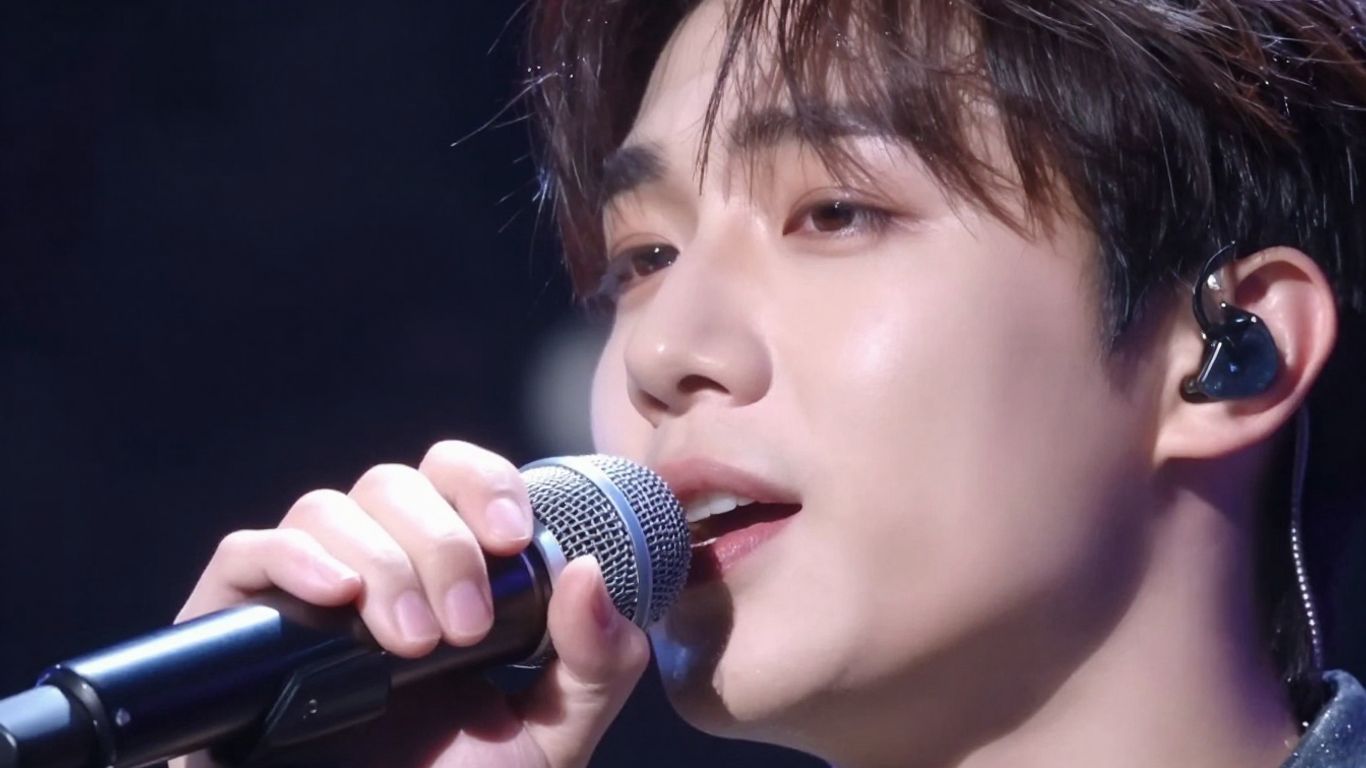 Singer performing with layered vocal effect