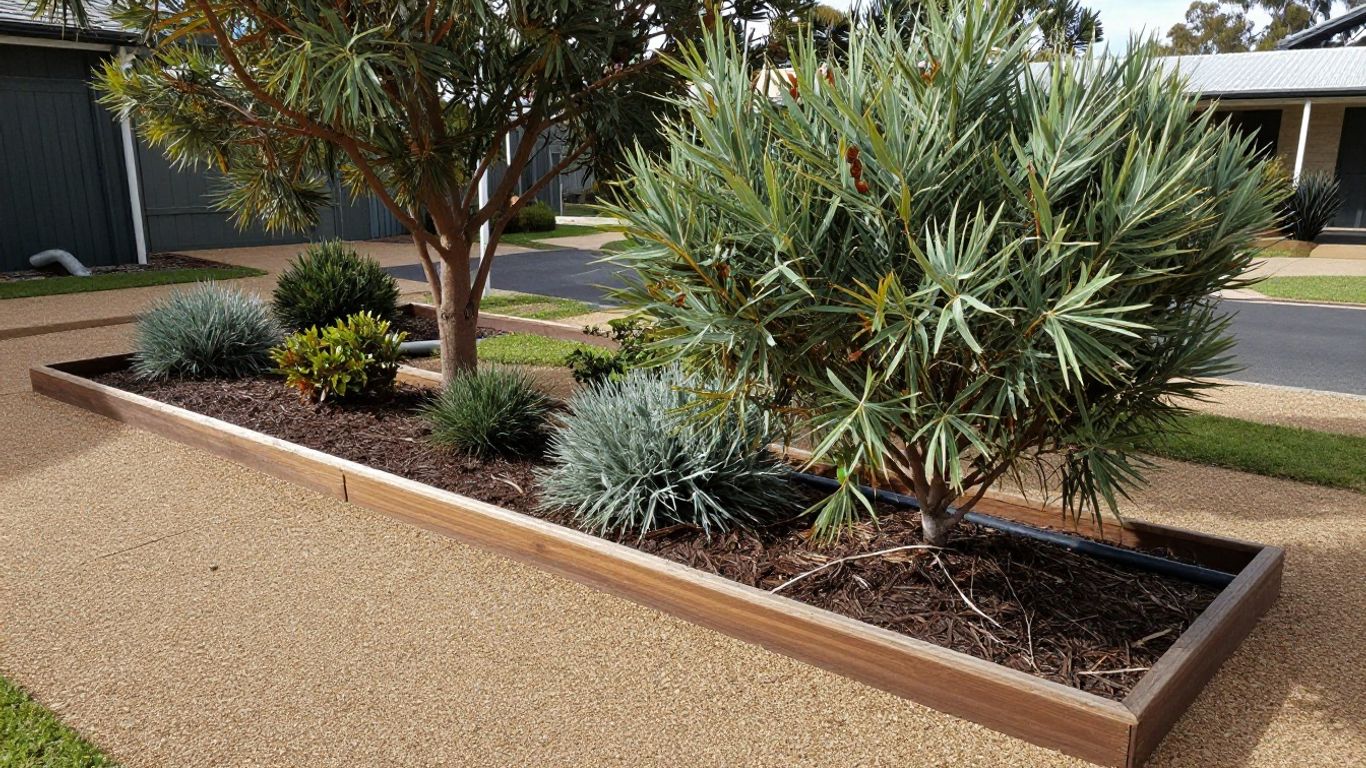 Native garden with greywater mulch basin