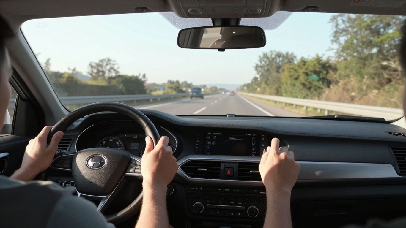 Driver observing smooth gear changes on open road