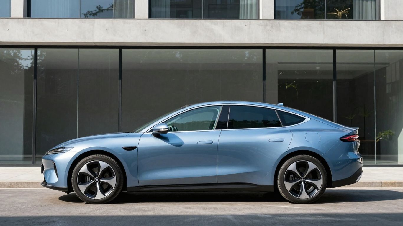 Moderne Limousine für die Familie vor einem Wohnhaus