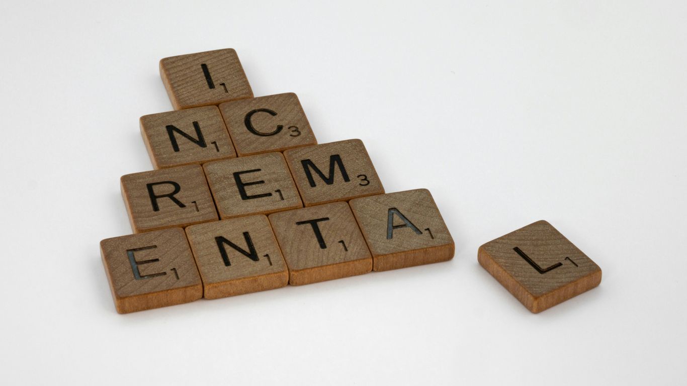 a scrabbled wooden block with the words incremential and rental