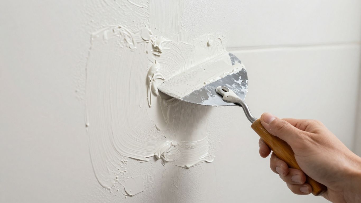 Professional plastering a bathroom wall with a trowel.