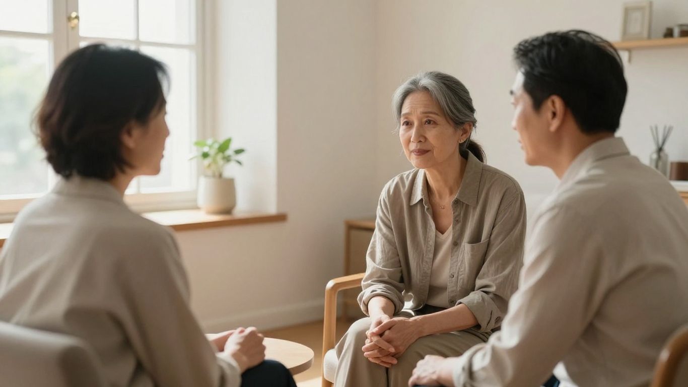 Two people sharing a calm supportive conversation