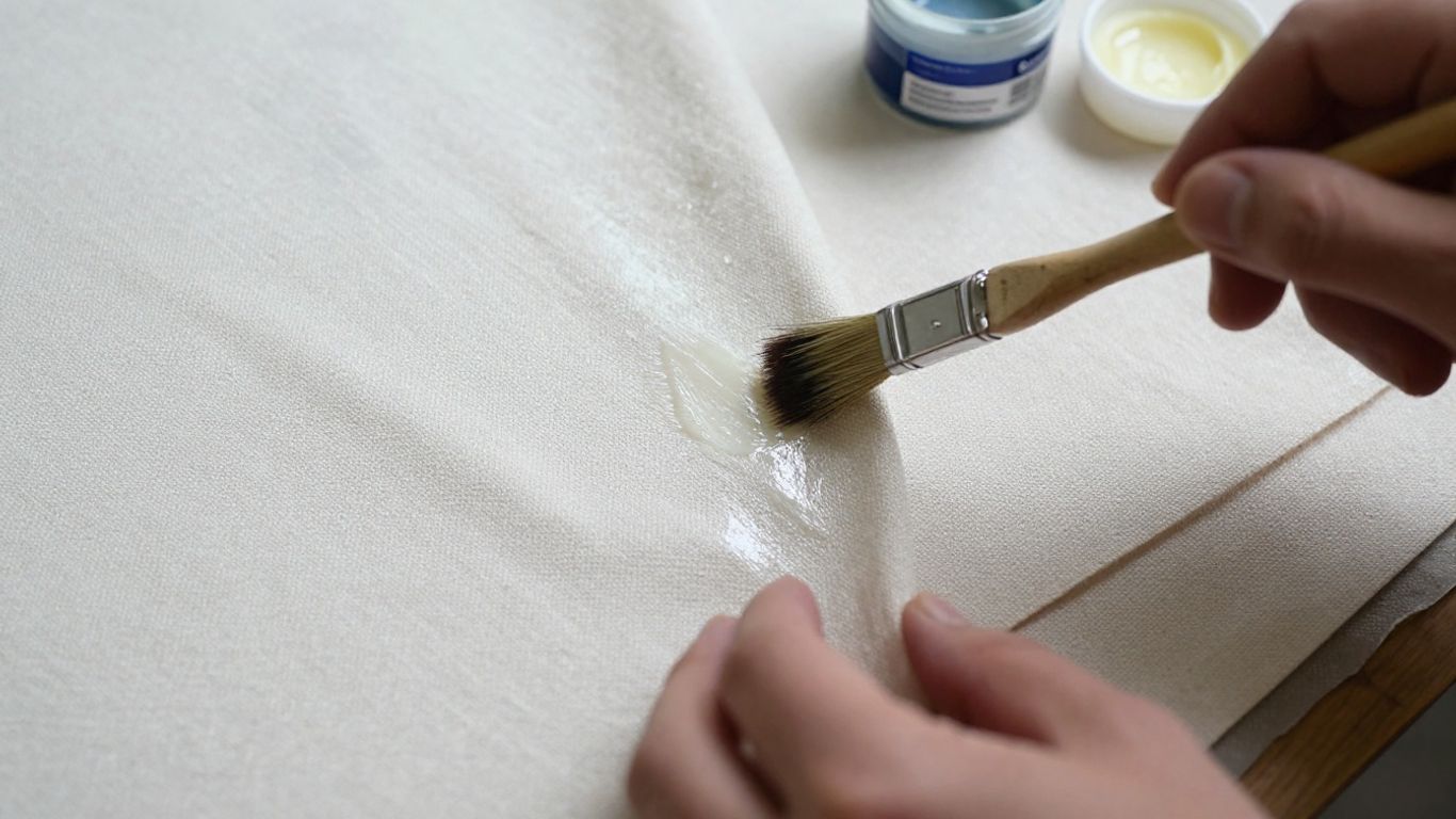 Waterproofing canvas fabric with wax and brush.