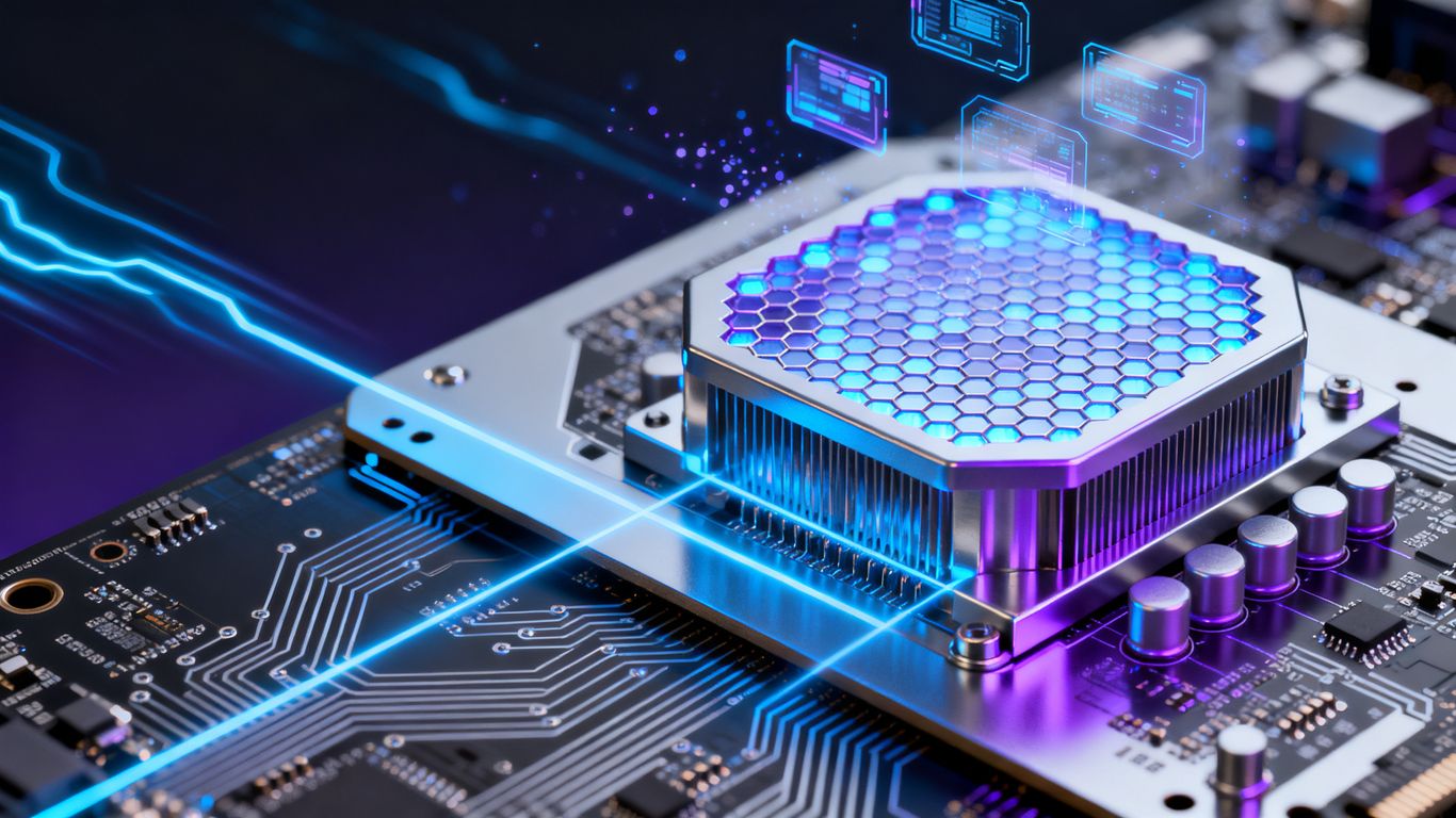 Nvidia RTX Spark GPU glowing with blue and purple light.