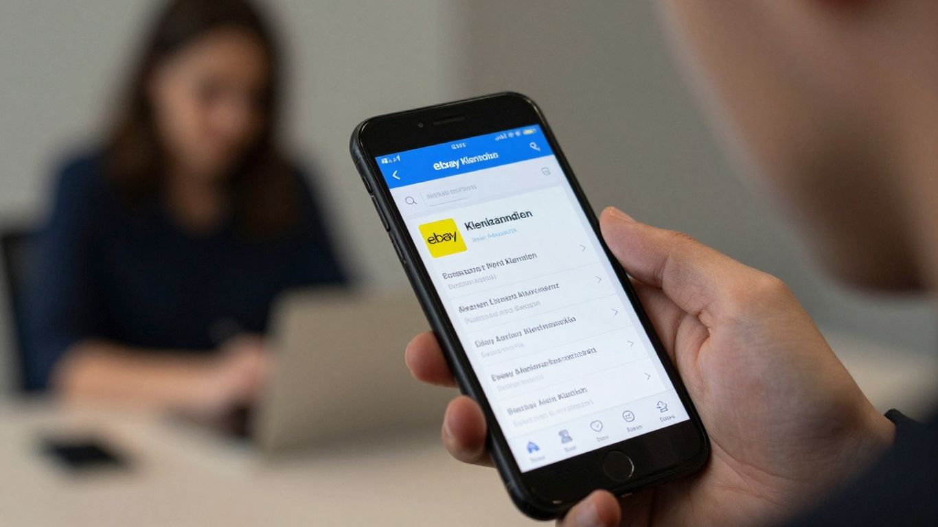 Person prüft Ebay Kleinanzeigen auf dem Handy