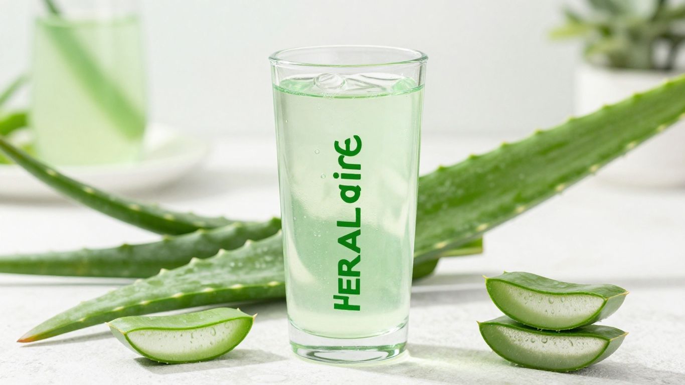 Glass of Herbalife Aloe with fresh aloe leaves