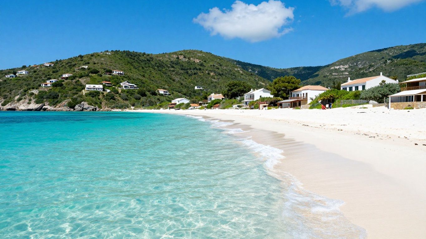 Beautiful Albanian beach with clear water and white sand.