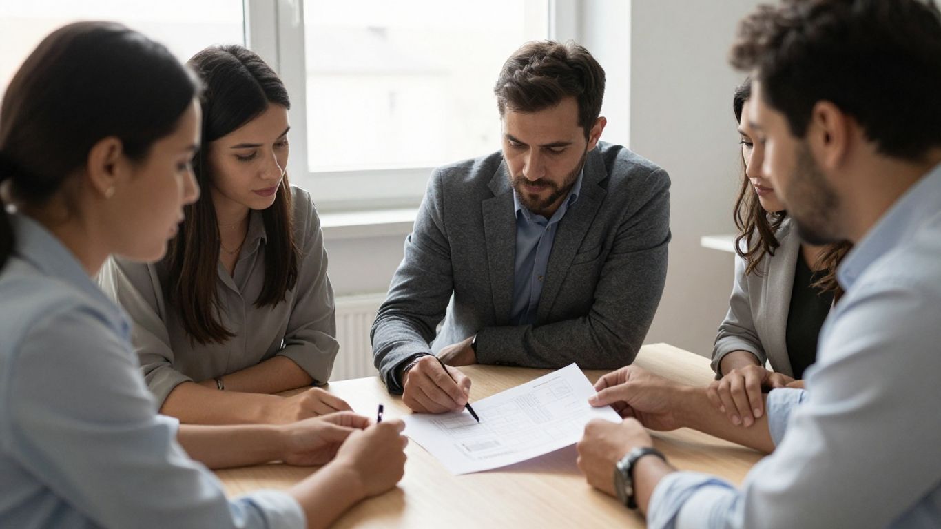 A people leader and employee reviewing a development plan