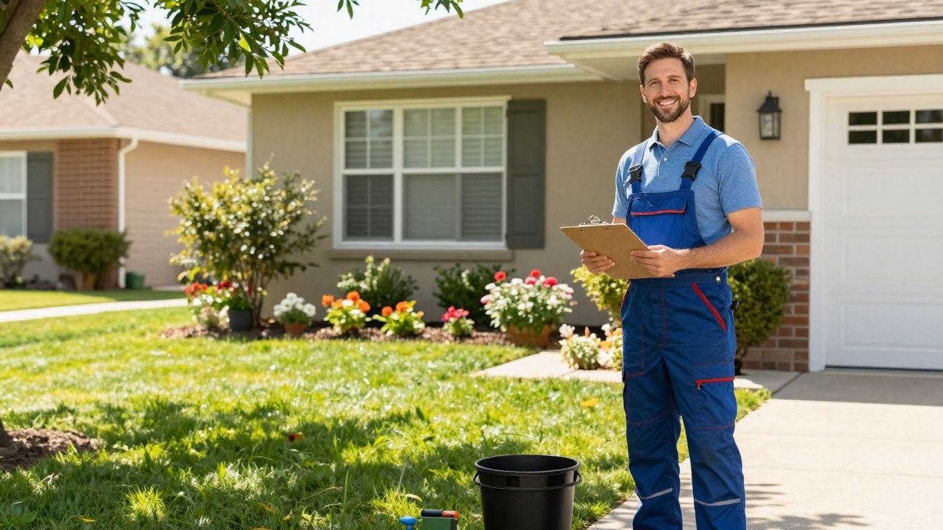 Contractor smiling on a sunny day near a house.