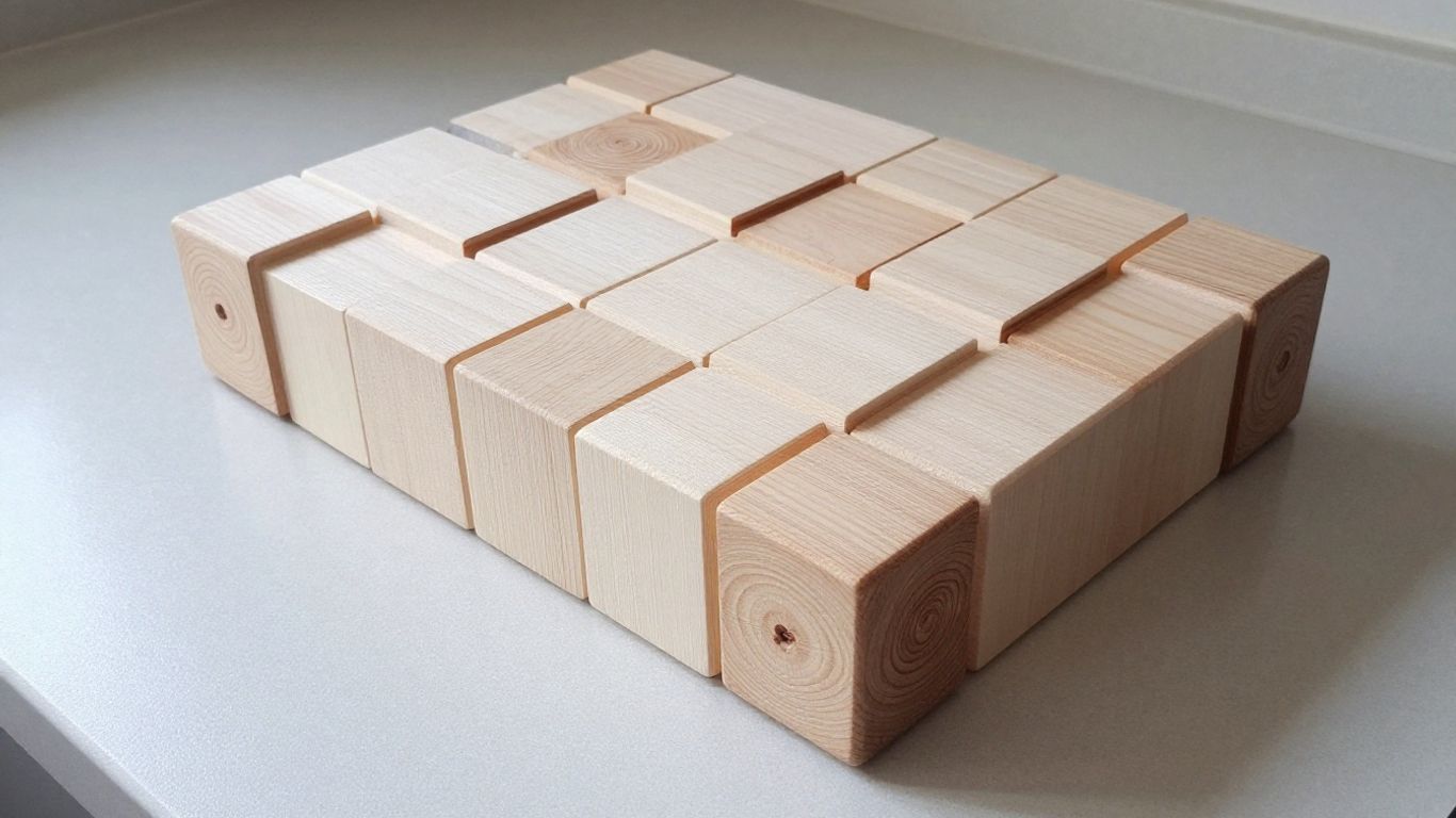 A pale maple end-grain board with repeating cube geometry