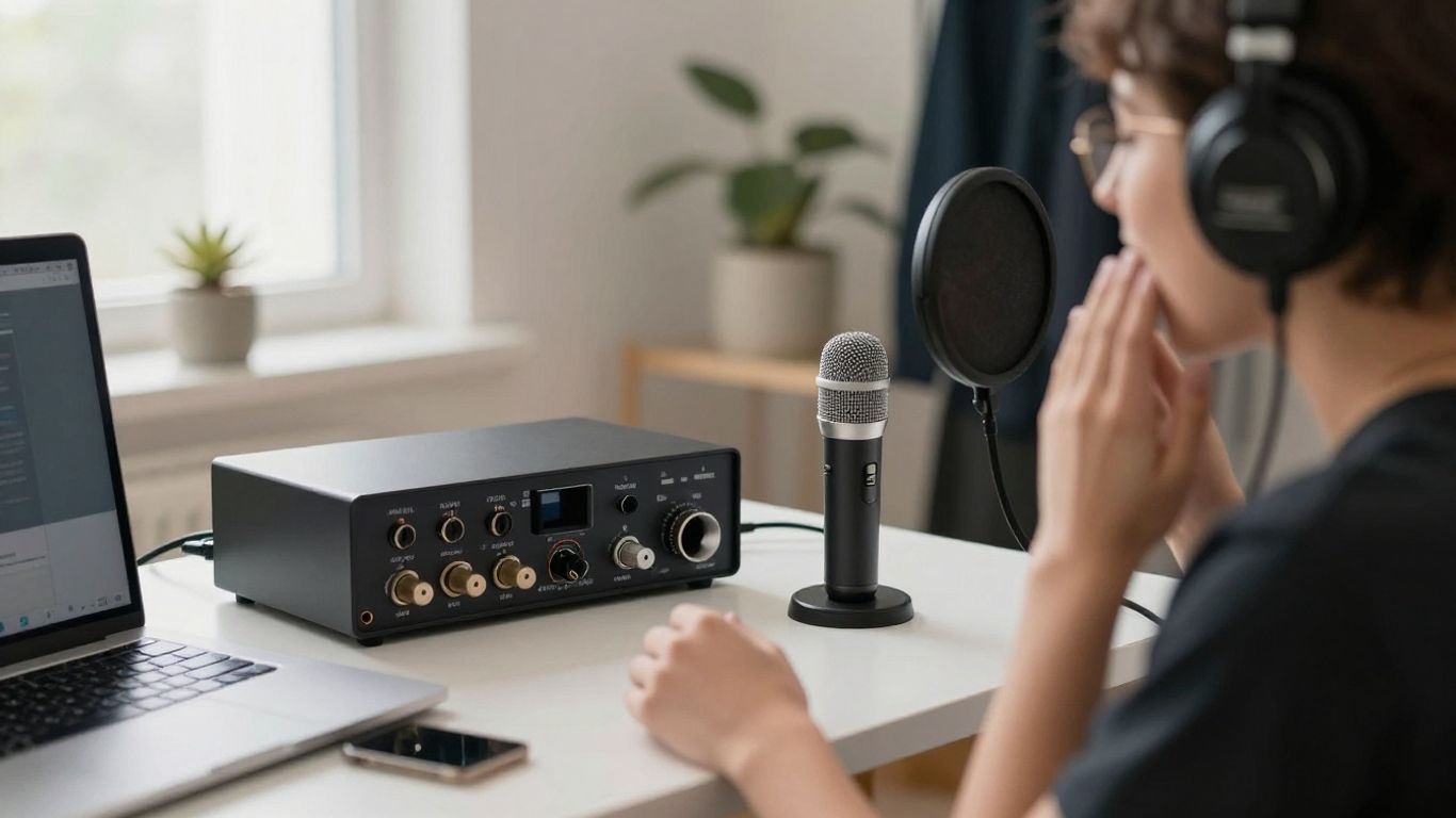 Mobile studio setup for recording vocals anywhere.