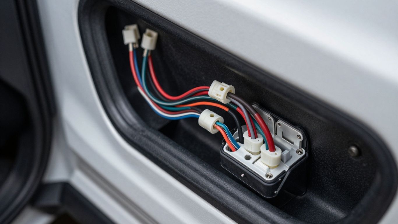 Detailed photograph of automotive door harness