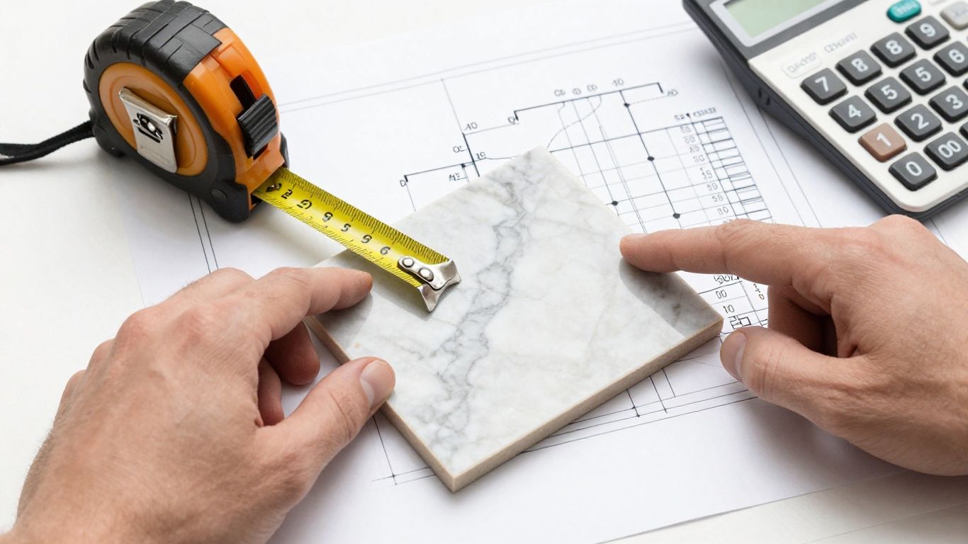 Marble tile measurement and calculation sketch.