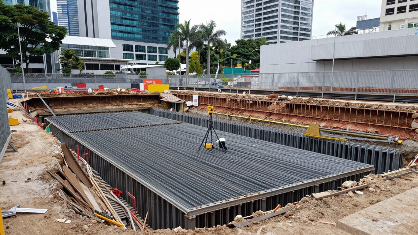 Singapore excavation with retaining wall supports