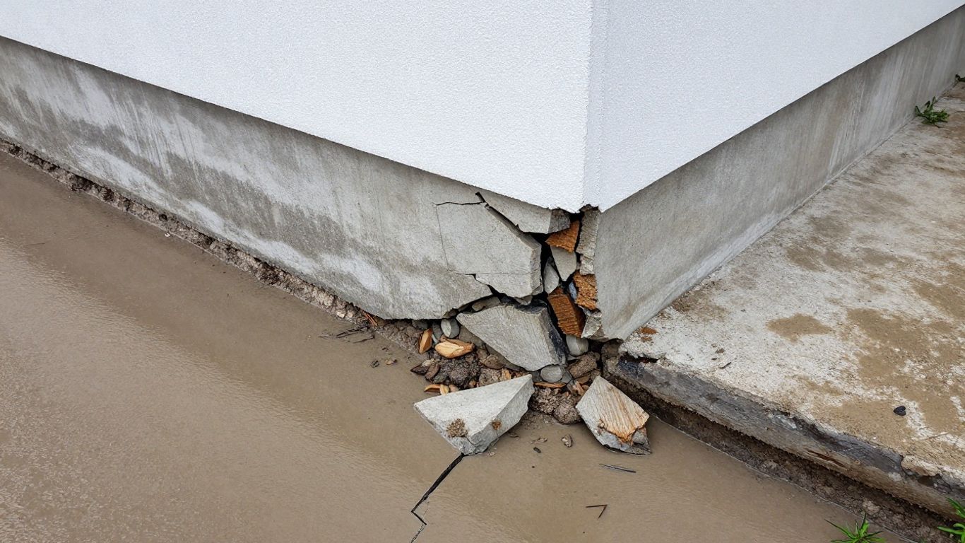Cracked house foundation due to heavy South Texas rain.