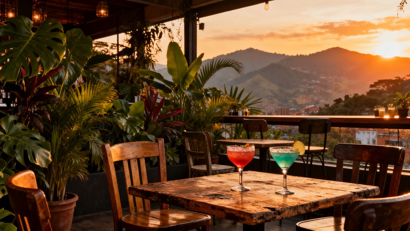 Cocktails and mountain scenery at Alambique