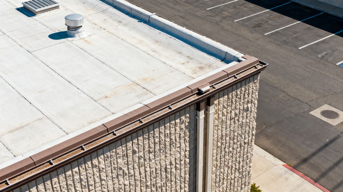 Aerial view of roof and building facade
