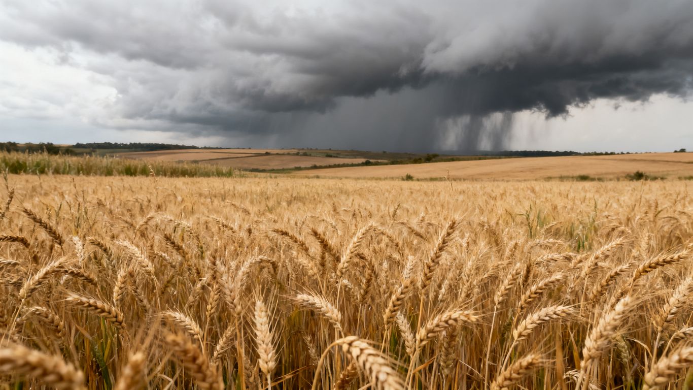 Wheat field under changing seasonal skies