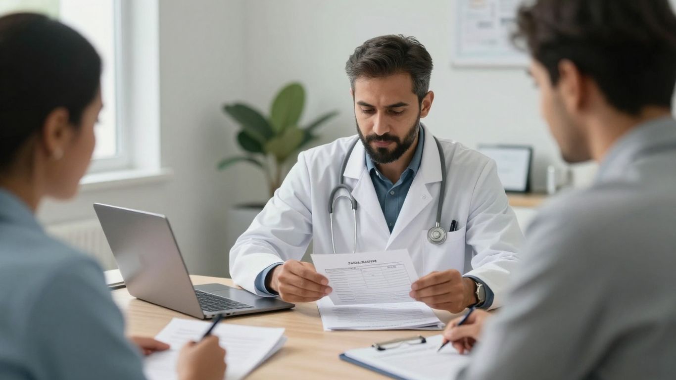 Clinician reviewing confidential employee health records