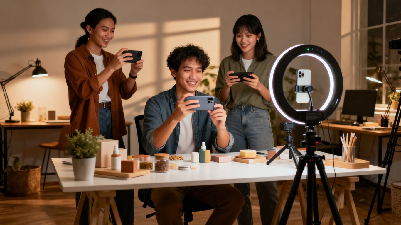 Creators filming product demonstrations in a studio