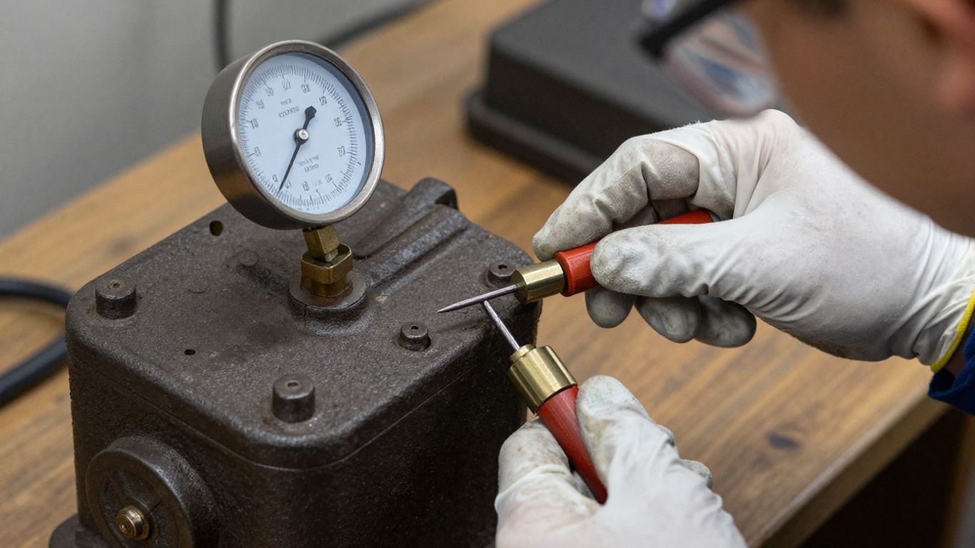 Technician testing a vintage radiator
