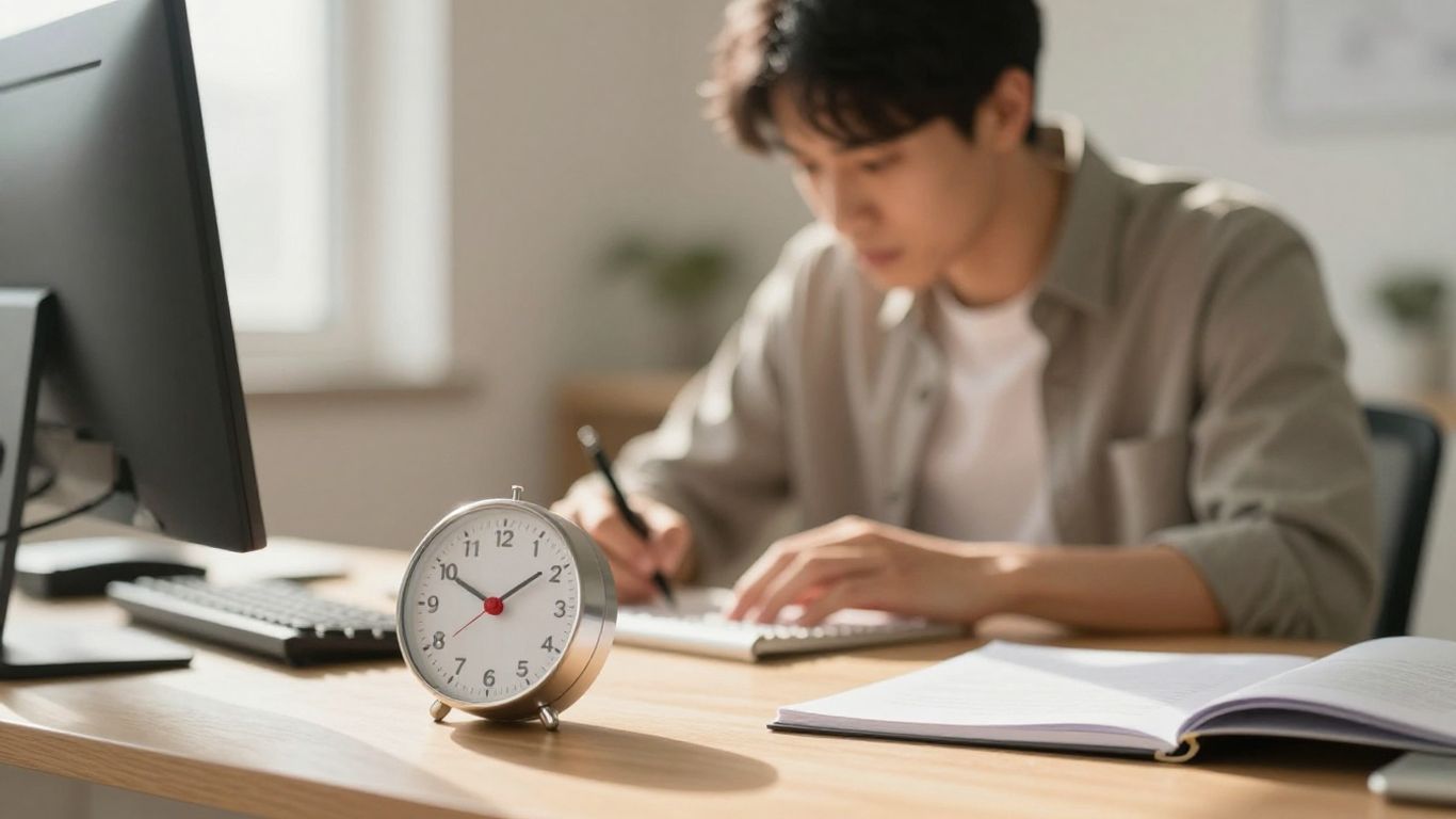 Person working with a Pomodoro timer.