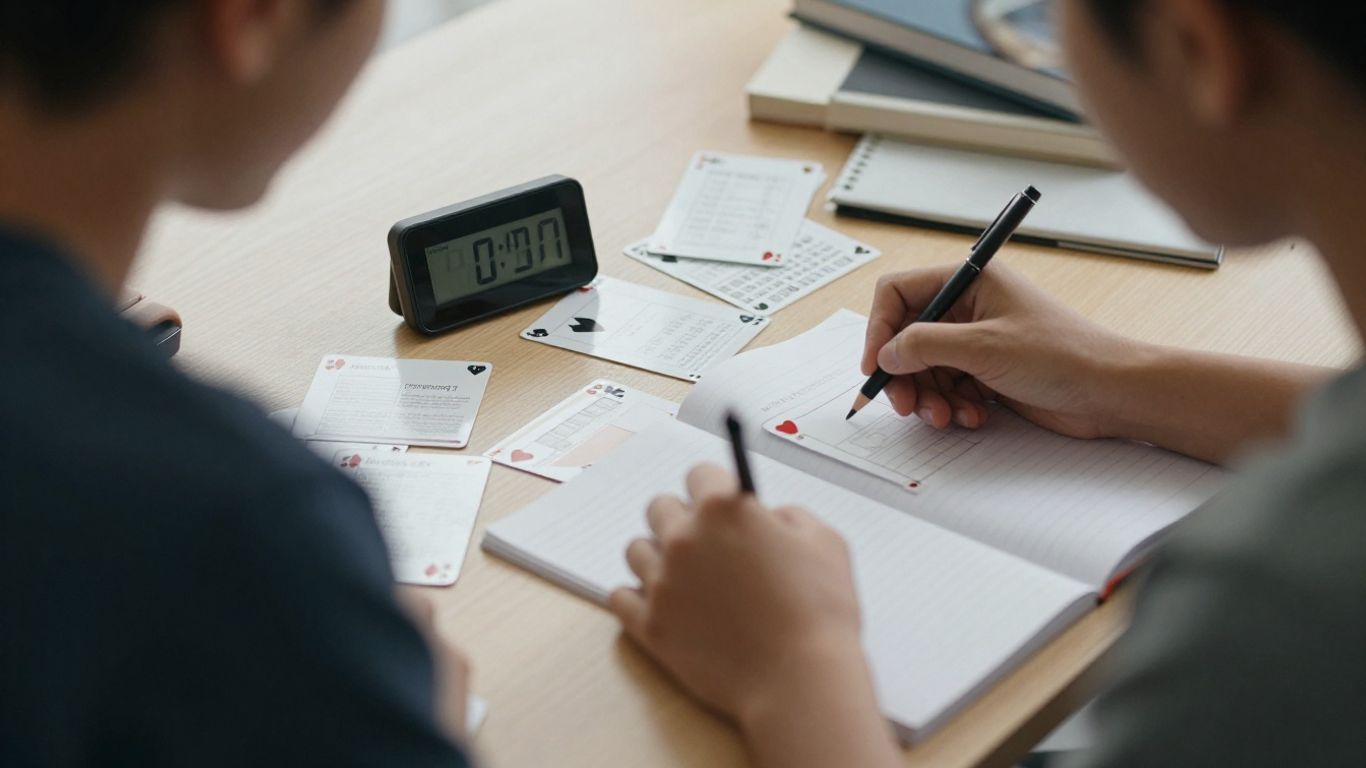Student using Anki flashcards with a Pomodoro timer.