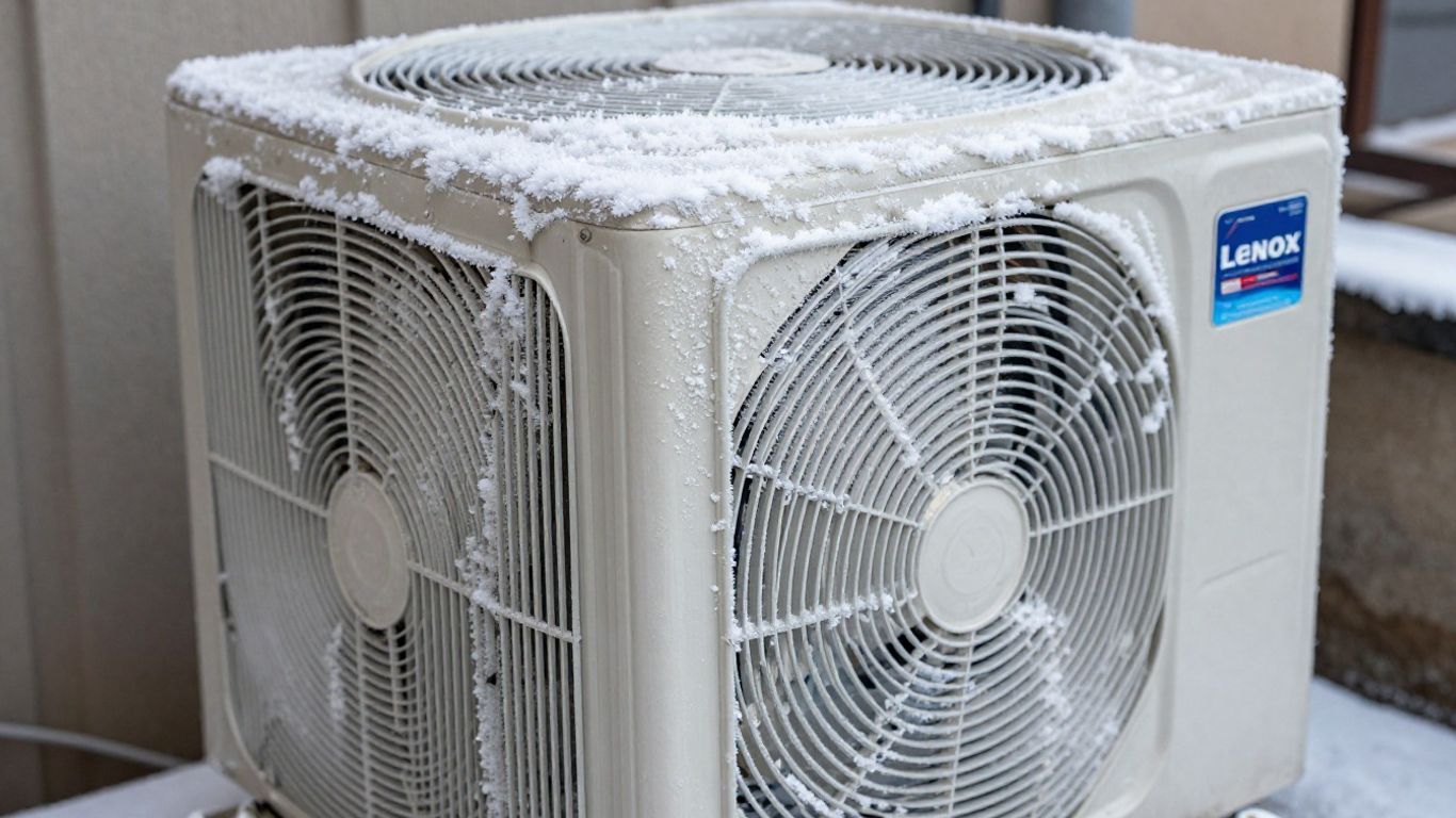 Frozen Lennox AC unit outdoor condenser coil