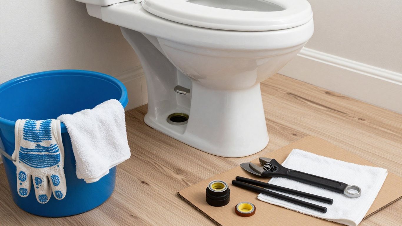 Plumber preparing a bathroom toilet flange repair