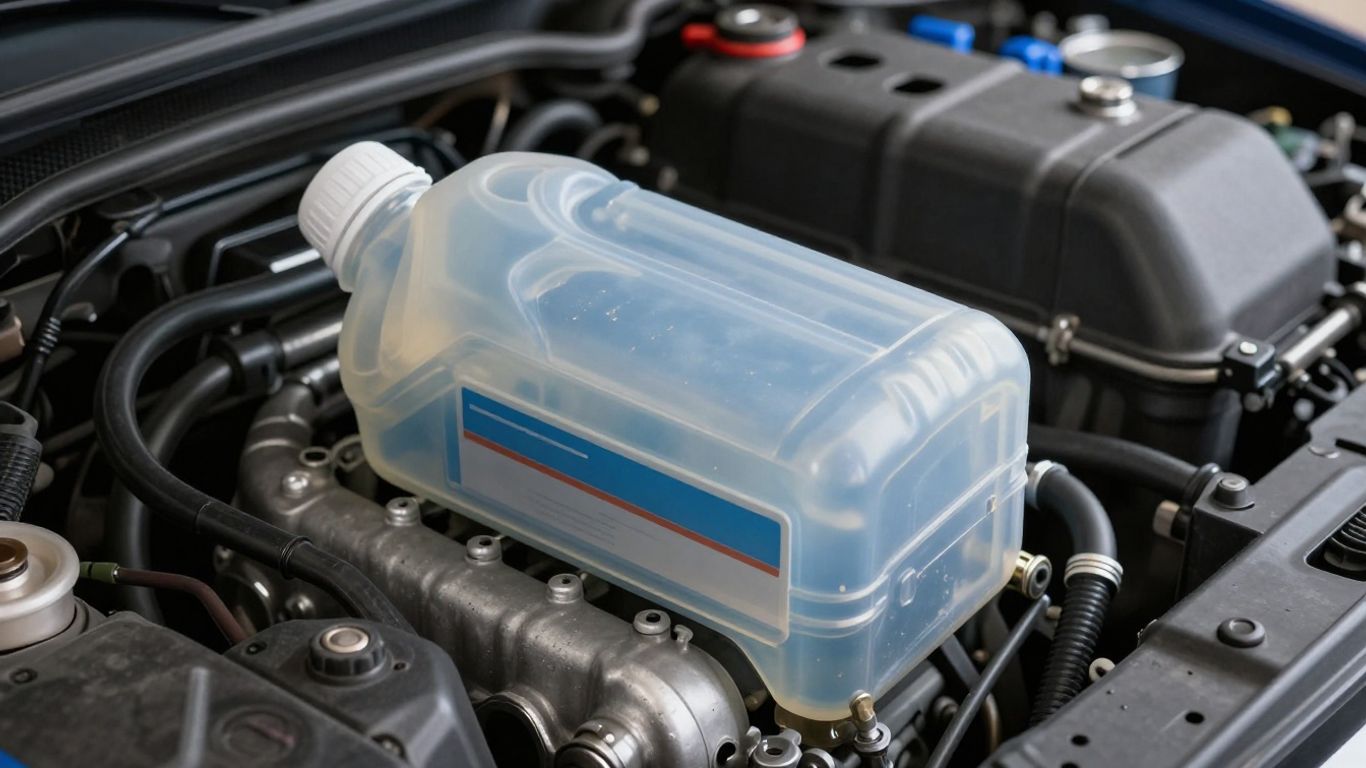 Audi coolant bottle beside engine bay