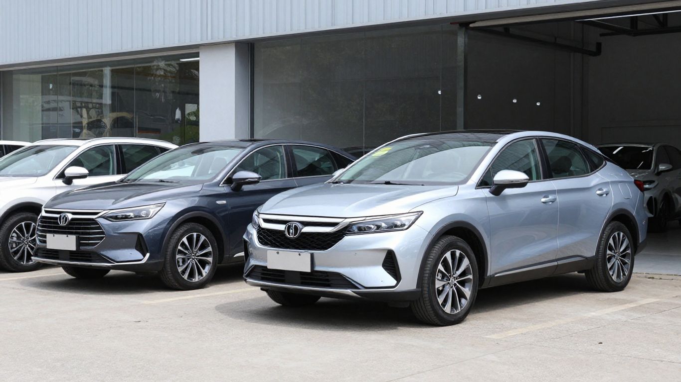 Sedan and SUV parked beside workshop lift