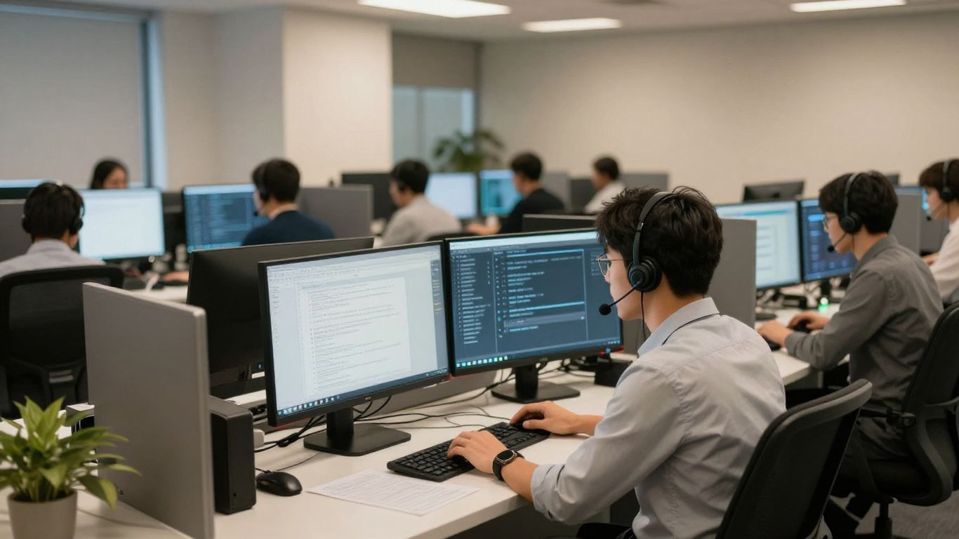 Support team using connected customer service technology
