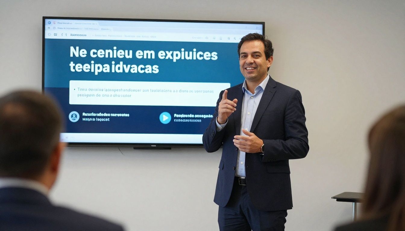 Profissional engajado em reunião de equipe apresentando ideias inovadoras