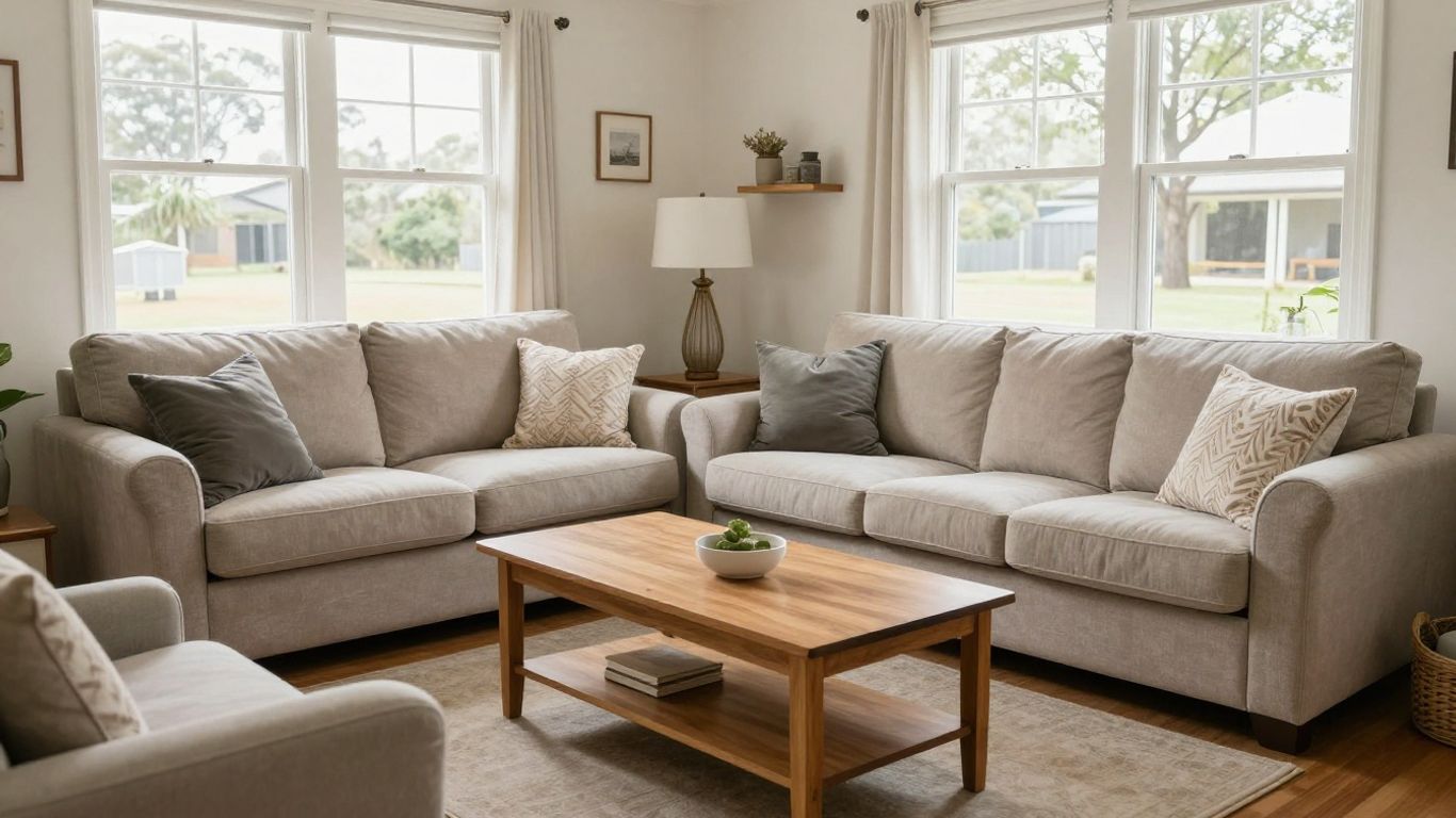 Bright tidy living room prepared for photos