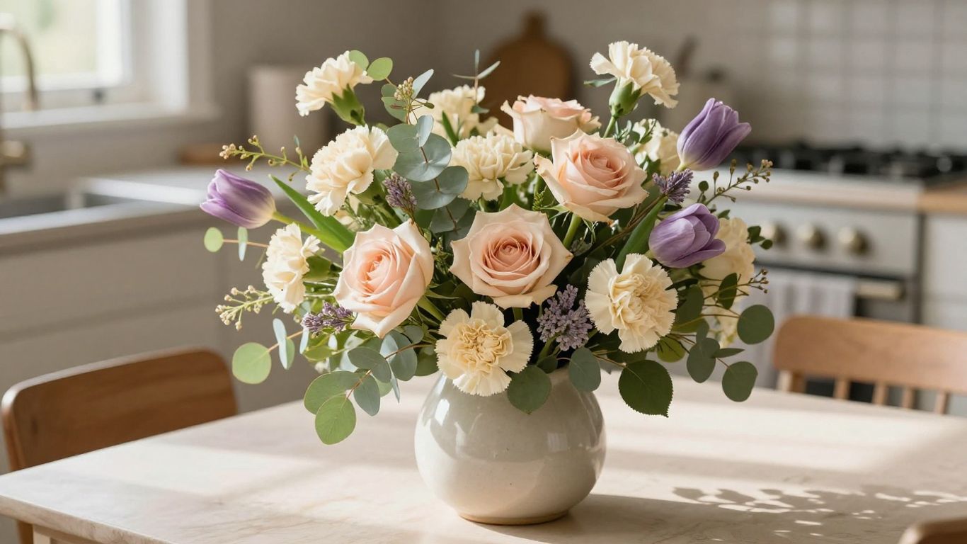 Pastel and native flowers arranged for mum