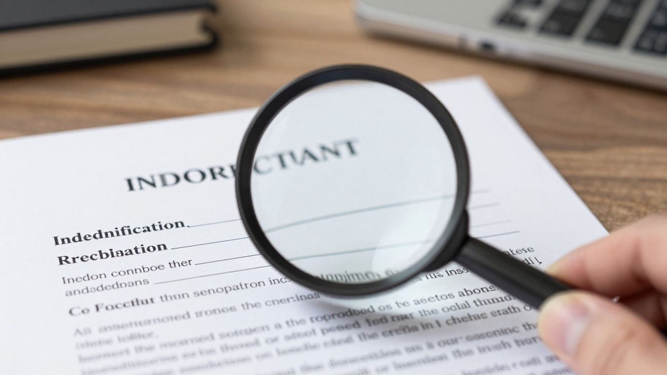 Legal contract with magnifying glass over indemnification clause