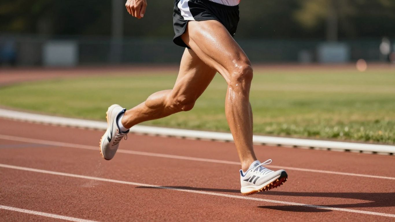 Runner sprinting on a track towards the finish line.