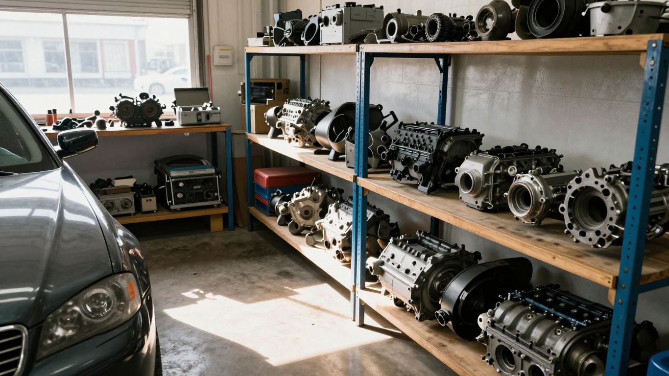 Chrysler car parts in a workshop