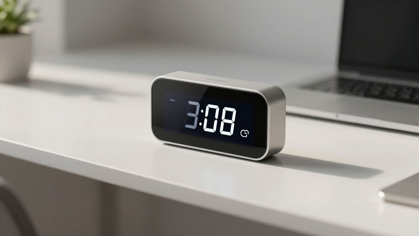 Digital focus timer on a desk with progress indicator.