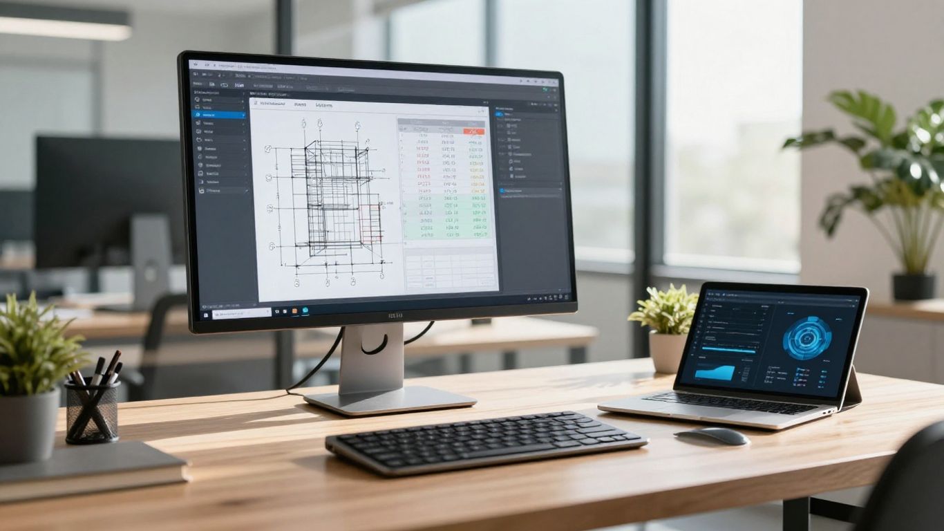 Window estimating software interface on a laptop screen.