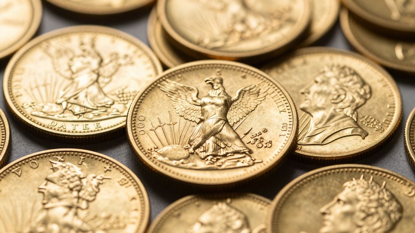 Collection of shiny gold Double Eagle coins.